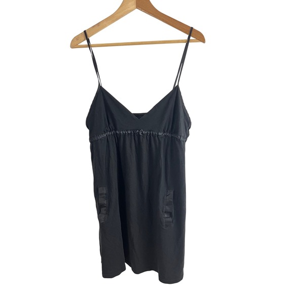 aerie Other - Aerie Babydoll Chemise Dress Size Large Black Satin Trim‎ Bow Pockets